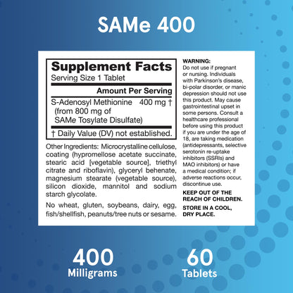 Jarrow Formulas Same 400 mg Extra Strength Vegan Naturally Derived Same Dietary Supplement,Same Supplement Supports Joint Health,Liver Health and Brain Health,60 Tablets,60 Day Supply,Pack of 12