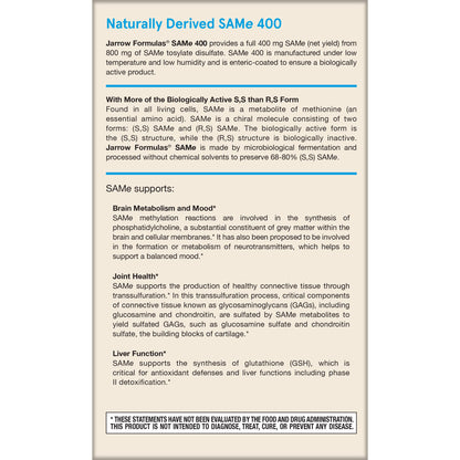 Jarrow Formulas Same 400 mg Extra Strength Vegan Naturally Derived Same Dietary Supplement,Same Supplement Supports Joint Health,Liver Health and Brain Health,60 Tablets,60 Day Supply,Pack of 12