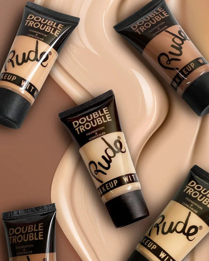 RUDE Double Trouble Foundation + Concealer Acrylic Display Set, 108 Pieces