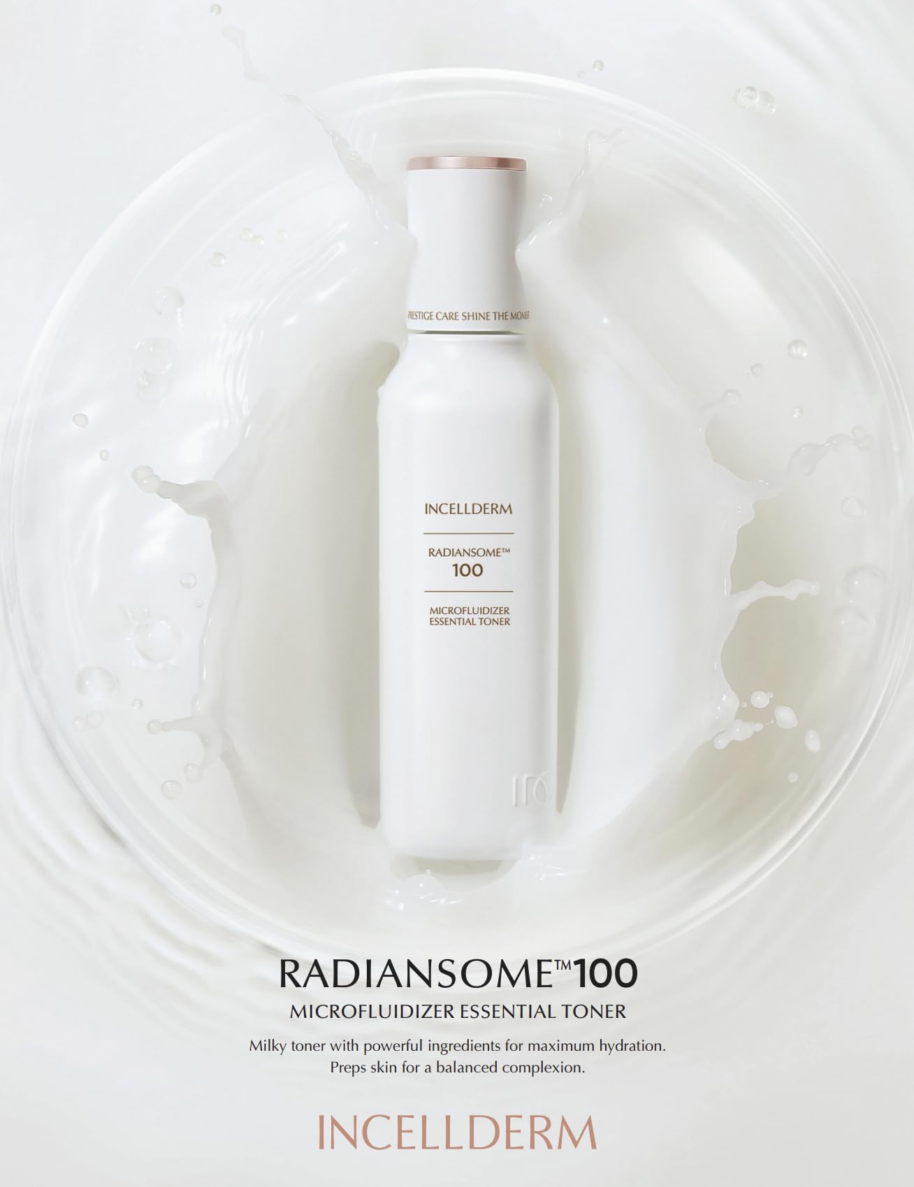 INCELLDERM Radiansome 100 Premium Korean K-Beauty Skin Care Set: Microfluidizer Essential Toner (3.3 fl oz), Ampoule (1 fl oz), Cream (1.7 fl oz): 3 Step Ritual for Brightening & Wrinkle Improvement