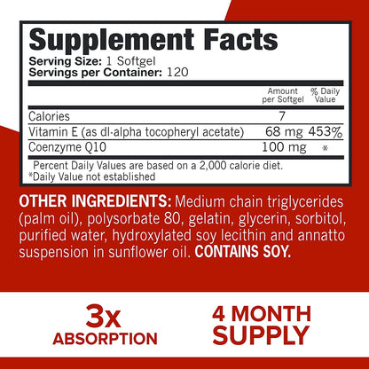 Qunol CoQ10 100mg Softgels, Qunol Ultra CoQ10 100mg, 3x Better Absorption, Antioxidant for Heart Health & Energy Production, Coenzyme Q10 Vitamins and Supplements, 120 Count (Pack of 24)